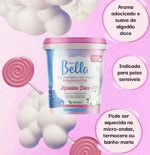 CERA HIDROSSOLÚVEL ALGODÃO DOCE 600G DEPIL BELLA