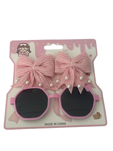 KIT ÓCULOS INFANTIL + LAÇOS COR ROSA