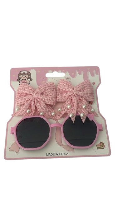 KIT ÓCULOS INFANTIL + LAÇOS COR ROSA