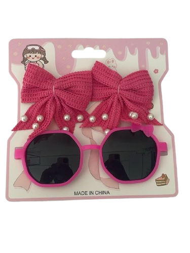 KIT ÓCULOS INFANTIL + LAÇOS COR ROSA PINK