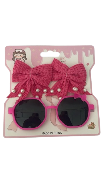 KIT ÓCULOS INFANTIL + LAÇOS COR ROSA PINK