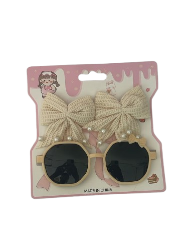 KIT ÓCULOS INFANTIL + LAÇOS COR AMARELO